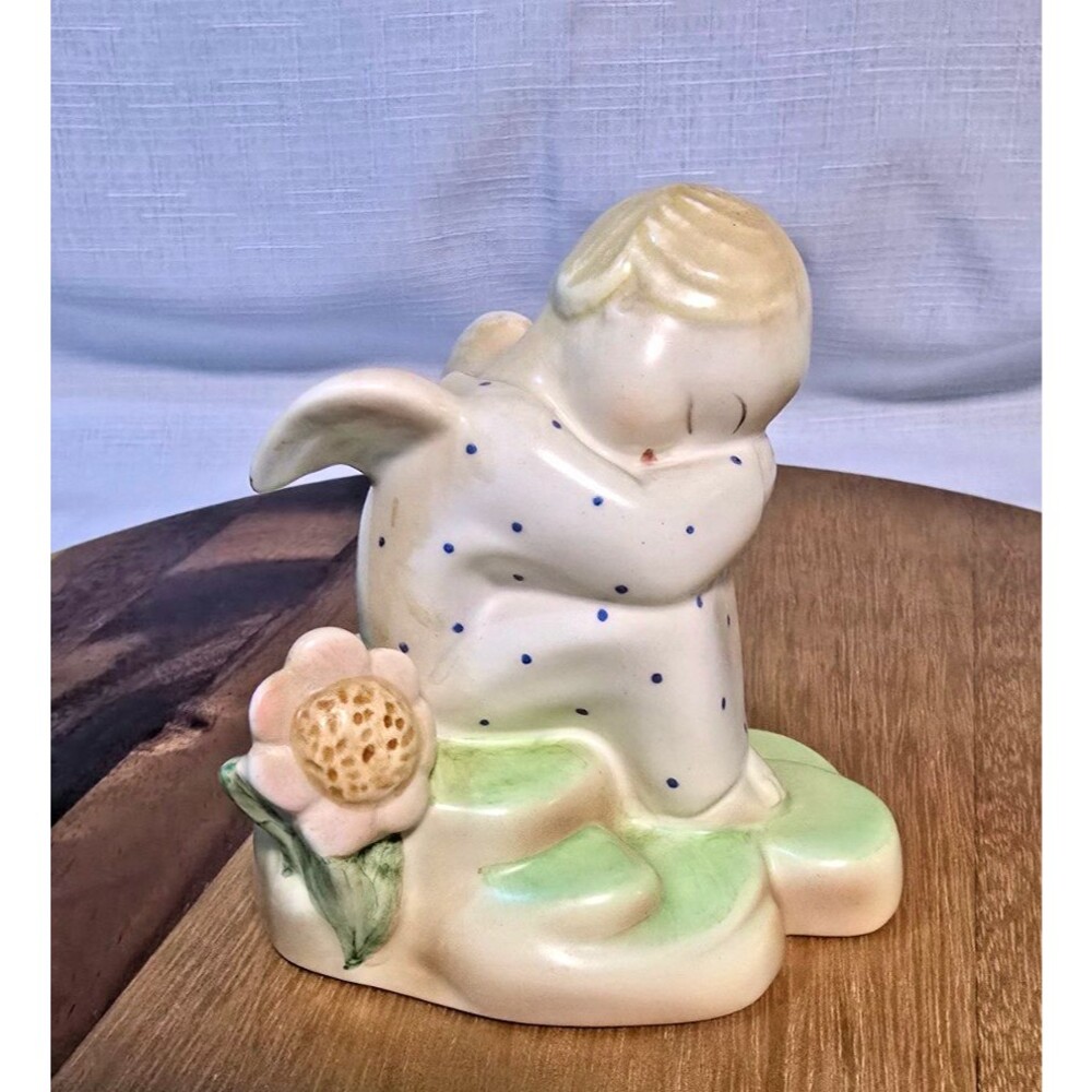 Vintage Lenci Torino Italy Ceramic Praying Angel Child Figurine 4" Art Pottery
